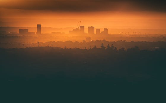 Capturing the Sydney skyline silhouette during a vibrant orange sunset, creating a dramatic urban scene.